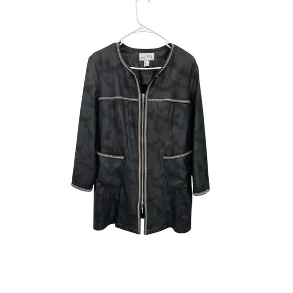 Joseph Ribkoff Jacket Leather Look Chain Bead Detail Black Silver Size 10 - Picture 1 of 13